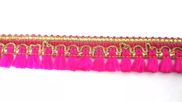 Pink & Gold Fringe Trim Ribbon Decorative Sari Border Sewing Craft Lace -1 Yard