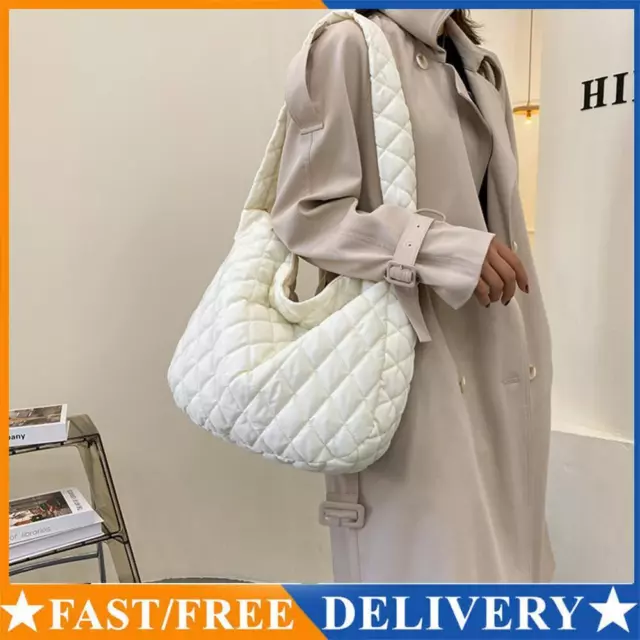 Women Retro Checkered Shoulder Bag Female Quilted Crossbody Bags (White)
