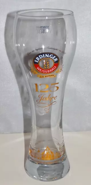 ERDINGER WEISSBRAU Tall WEISBIER Beer Glass Gold Rim .5l 125 Year Anniversary