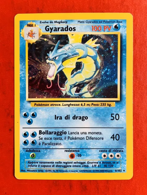 Lotto Carte Pokemon Gyarados 6/102 Rara Set Base Holo