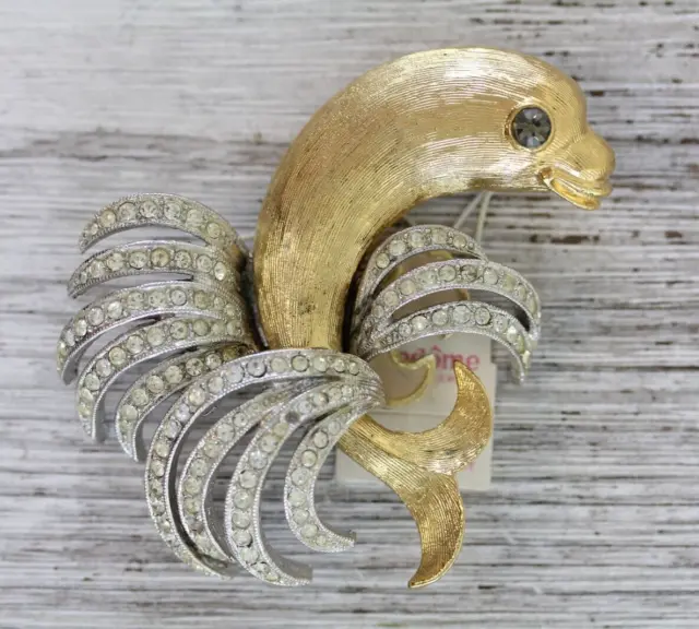 Vintage Vendome Dolphin Jumping Brooch Pin Gold Retro Signed Costume Jewelry