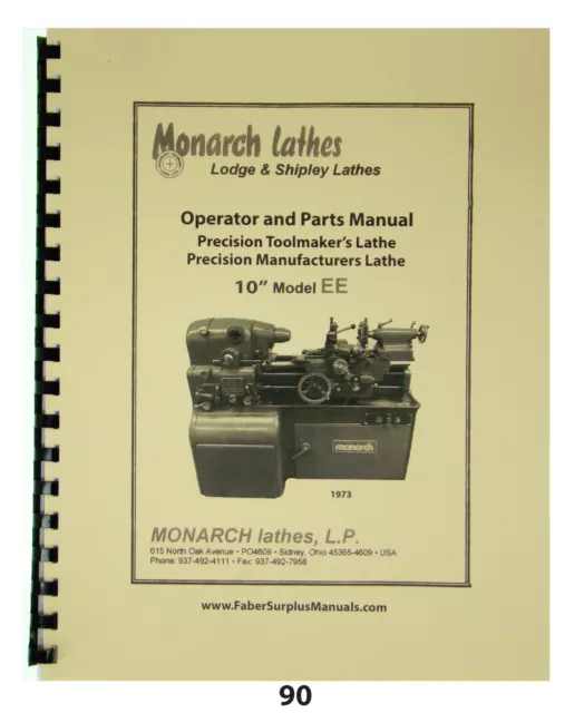 Monarch 10" Toolmaker EE Lathe 1970's-1980's Operator, Elect, & Parts Manual *90