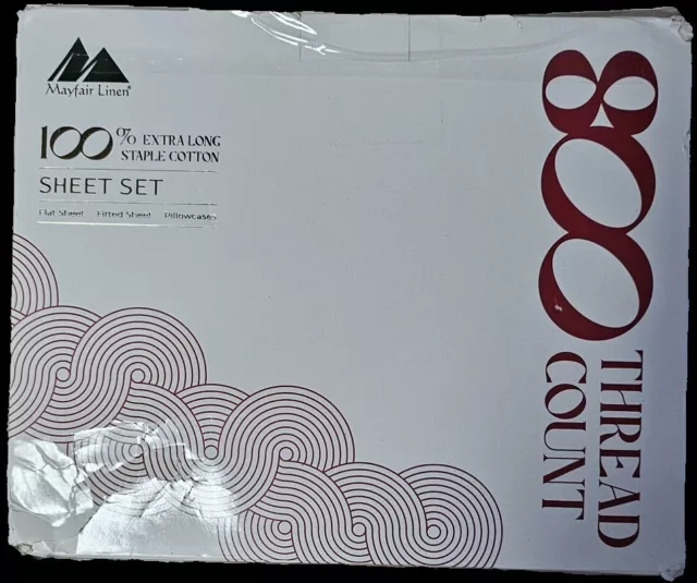 Mayfair 800 TC 100% Long Staple Cotton/Egyptian Sheet Set 4 Pcs Cal King White