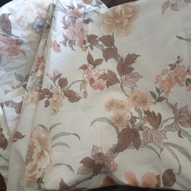 Vintage 70s Pr Curtains Brown Tan Ivory Floral 60 x 58" Retro Campervan