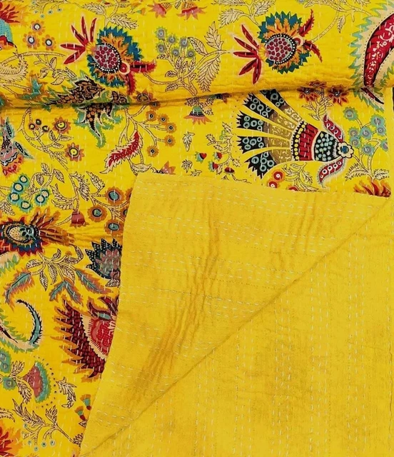 Edredón indio hecho a mano Kantha colcha manta estampado Mukut Gudari