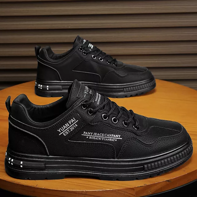 Mens Board Shoes Breathable PU Leather for Walking Running Hiking (Black 40)