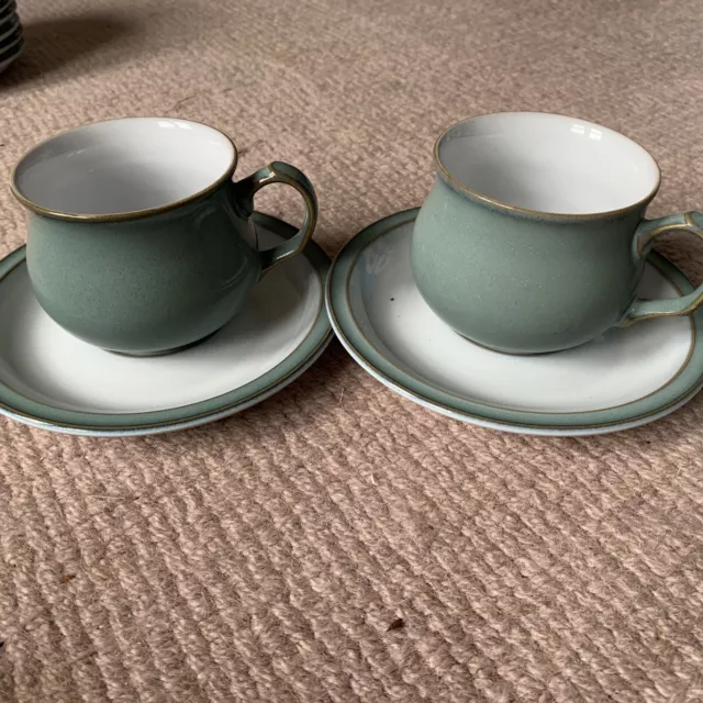 Denby Regency Green Tea Cups And Saucers X2