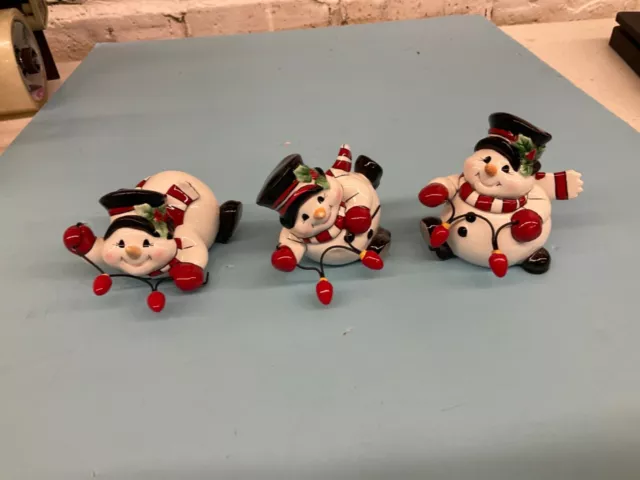 Fitz and Floyd Snowman Figurines Cheers Tumblers Christmas Ceramic Decor