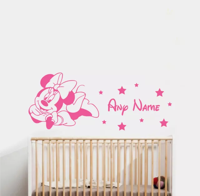 Minnie Maus & Name Wandaufkleber 2 Disney Kinder Schlafzimmer Vinyl Aufkleber