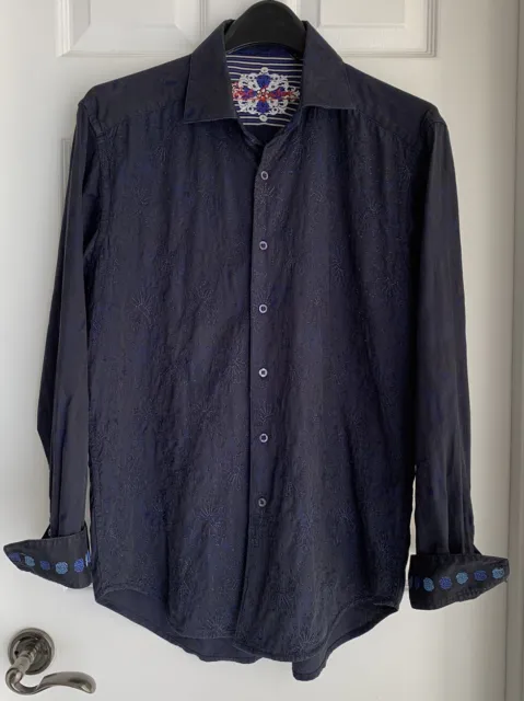 ROBERT GRAHAM Navy Embroidered Long Sleeve Mens Button Up Shirt Size Medium