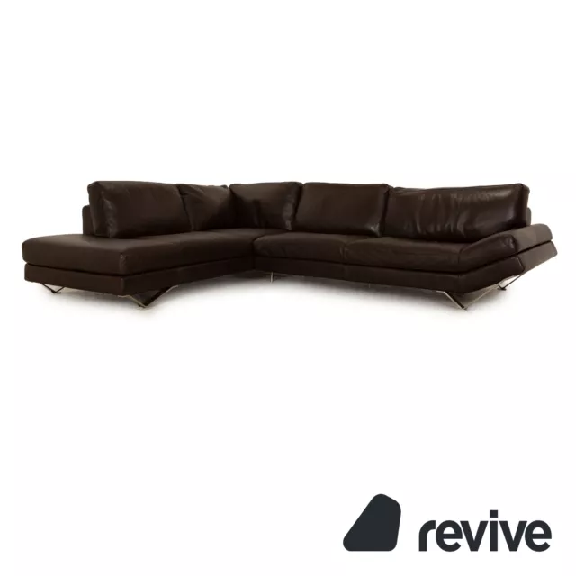 Natuzzi Relevé Leather Corner Sofa Dark Brown Recamiere Left Sofa Couch