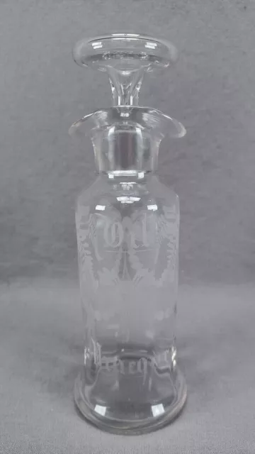 Signed Hawkes Engraved Floral Oil & Vinegar Hand Blown Glass Bottle / Cruet