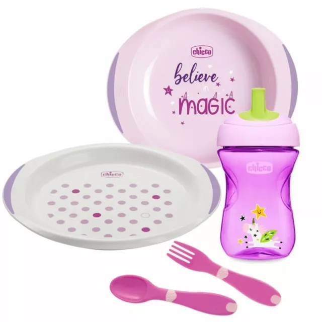 CHICCO All You Need Meal Set 12m+ Plates, Cutlery And Cup pink