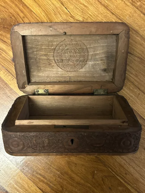 ww2 Kashmiri Kashmir Anglo Indian British ROYAL ENGINEER Carved Wooden Box Rare