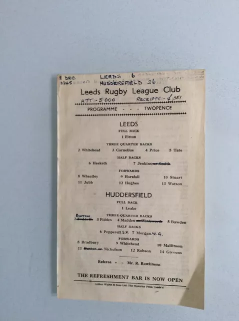 Leeds V Huddersfield 08.12.1945 One Pager