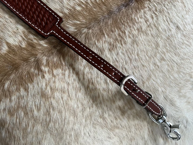Basketweave Tooled Genuine Leather Western Wither Strap For Breast Collar Tack 3