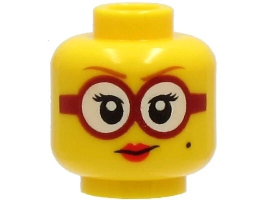 New LEGO Woman Head BIG RED GLASSES Red Lipstick Beauty Mark Eyelashes Pretty