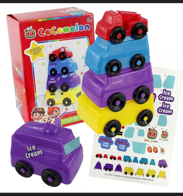 Cocomelon Stacking Vehicles with Sticker Sheet Motor Skills Development Car Set