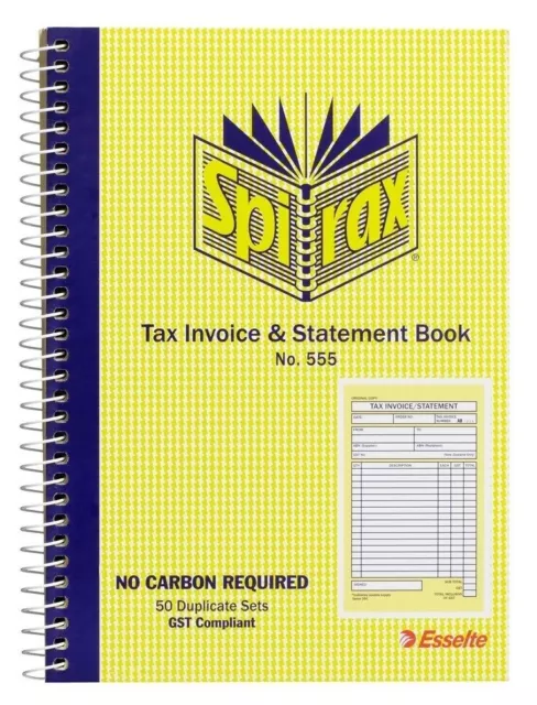1 x Spirax 555 Tax Invoice & Statement Book - A5 Duplicates Carbonless 50 Leaf