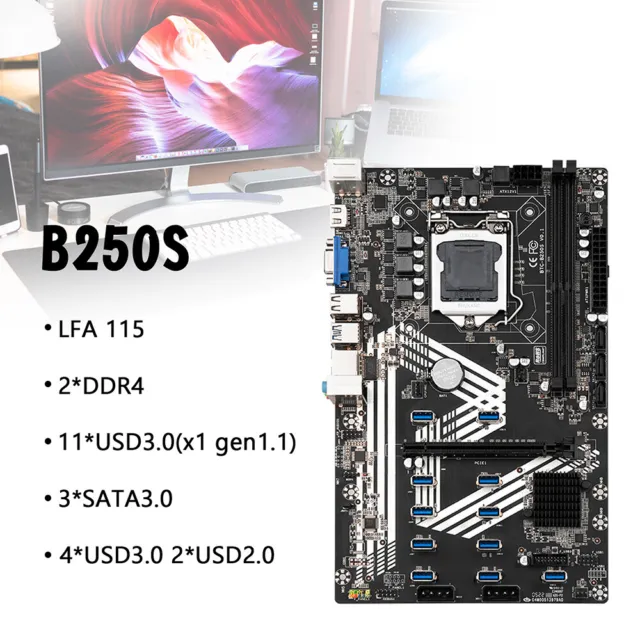 B250S ETC Miner Motherboard PCIe X16 Graphics Card Slot Supports DDR4 DIMM RAM A