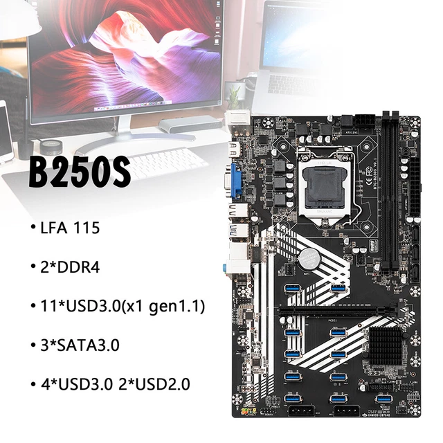 B250S ETC Miner Motherboard PCIe X16 Graphics Card Slot Supports DDR4 DIMM RAM A
