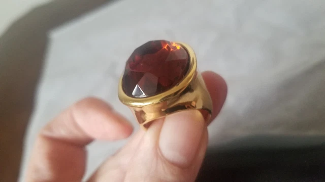 KENNETH JAY LANE Signed Large Statement Cocktail Vintage Ring Gold Tone Size 9