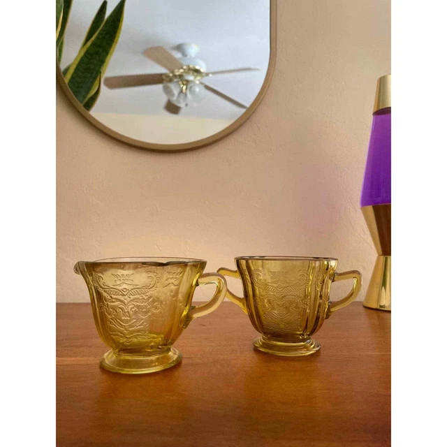 Vintage Yellow Federal Depression Glass Sugar and Creamer Set
