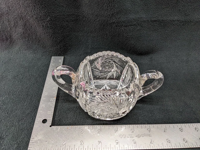 Vintage Crystal American Brilliant Cut Glass Sugar Bowl with Handles Heavy 7