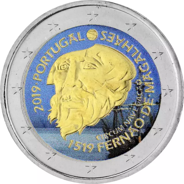 2 Euro Gedenkmünze Portugal 2019 - Weltumseglung durch Magellan - coloriert