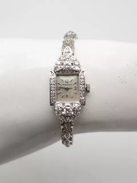 $12,000 1.50ct Diamond 1963 Tiffany & Co Ladies Platinum 14k White Gold Watch