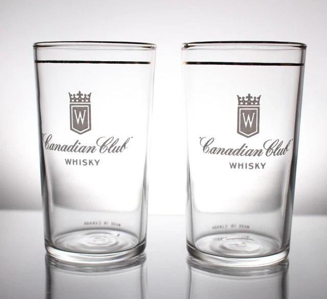 SET OF 2 Vintage Tumbler Glasses Canadian Club Whisky Made in Canada