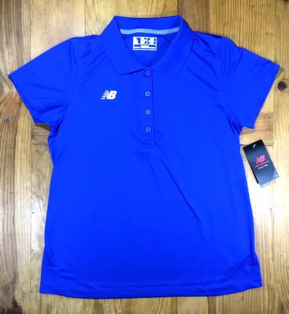 New Balance POLO SHIRT Womens LARGE Royal BLUE Performance Tech Athletic Sport