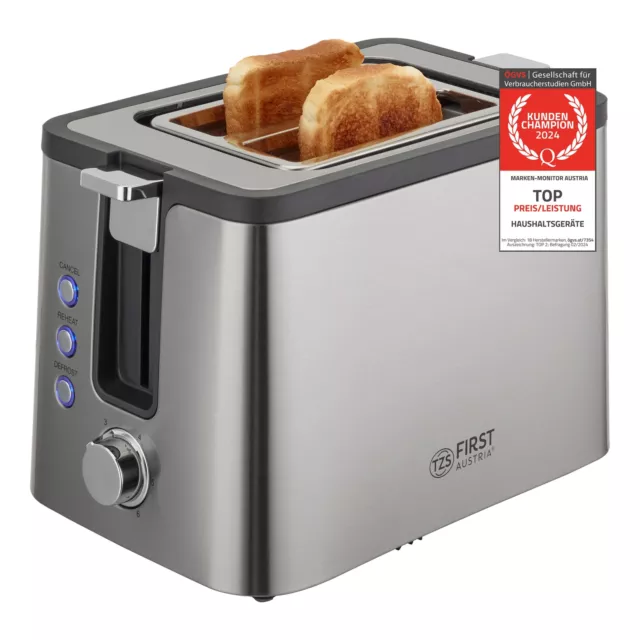 Toaster Toastautomat 2 Scheiben Brötchenaufsatz Krümelschublade Edelstahl