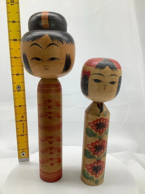 Poupées Japonaises Kokeshi Artisanales Vintage - Années 60, Bois Peint à La Main