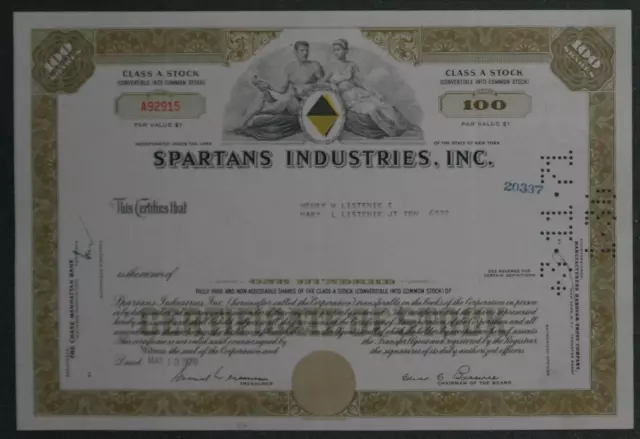 Spartans Industries, Inc. 1970  100 Shares