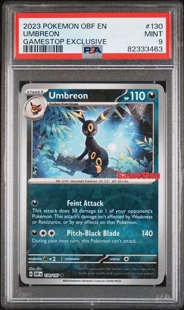 2023 Pokemon Umbreon 130/197 Obsidian Flames Gamestop Promo PSA 9