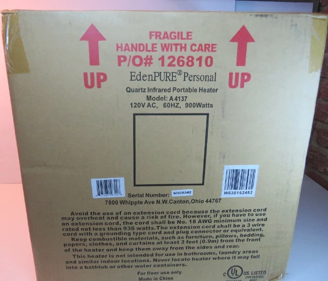 EDENPURE GEN3 A4137 900Watt Quartz Infrared Portable Heater Floor Space -  Tested $55.00 - PicClick