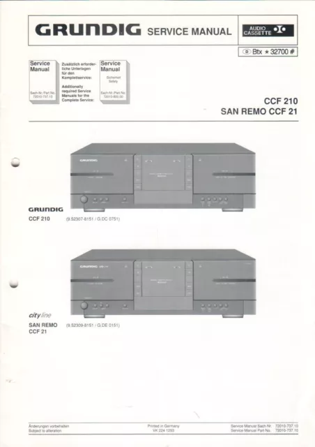 GRUNDIG - CCF 210 San Remo CCF 21 - Anleitung Service Manual Schaltplan - B7968