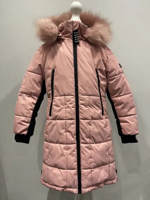 Ted Baker Girls Pink Padded Quilted Long Warm Winter Coat Age 4-5 Years Fab Cond