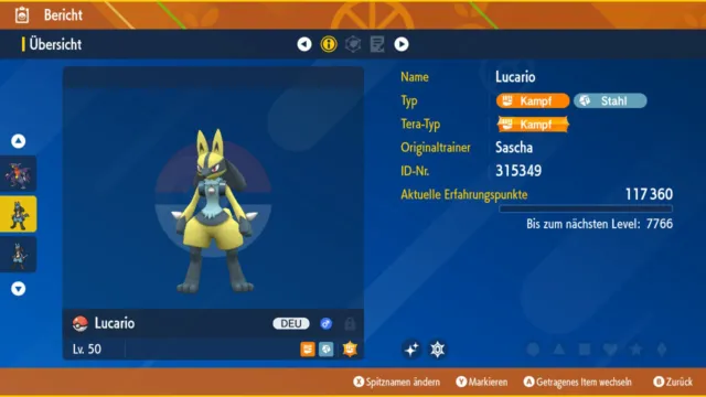 Paldea Shiny/Non Shiny Lucario 6 Dv/Ev Max Pokémon Karmesin/Purpur