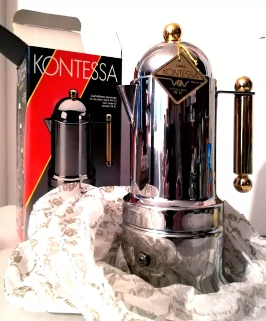 CAFFETTIERA MOKA DESIGN lusso italiano Kontessa VEV acciaio inox + oro 24k  nuova EUR 120,00 - PicClick IT