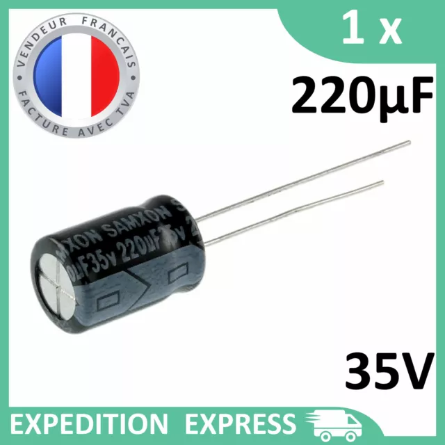 Condensateur électrolytique 220µF 220uF 35V radial 105°C THT chimique