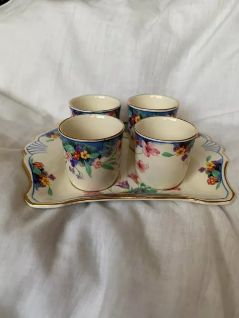 Grimwades Royal Winton Ivory Vintage 4 egg cups with tray