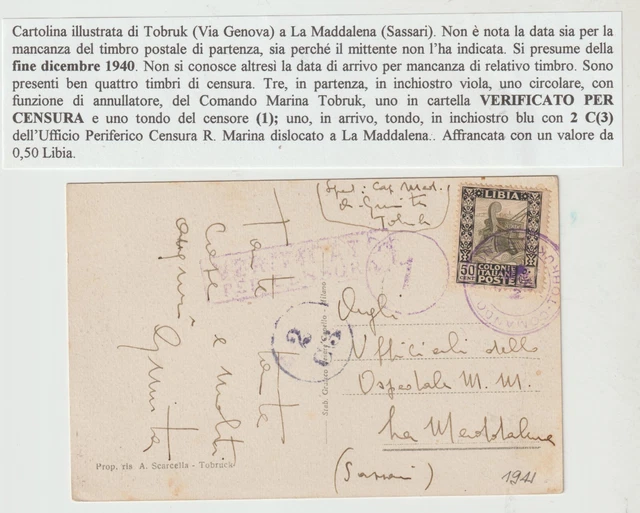 718-Bollo Censura Marina Tobruck-Libia usato come annullatore-Vedi descrizione