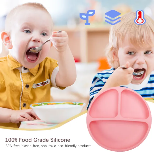 Cute Baby Infant Dining Plate Non Slip Training Sucker Dishes Tableware (Pink)