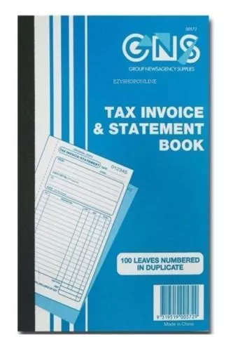 1 x GNS 572 Tax Invoice & Statement Book 8 X 5" Duplicate 100 Leaf