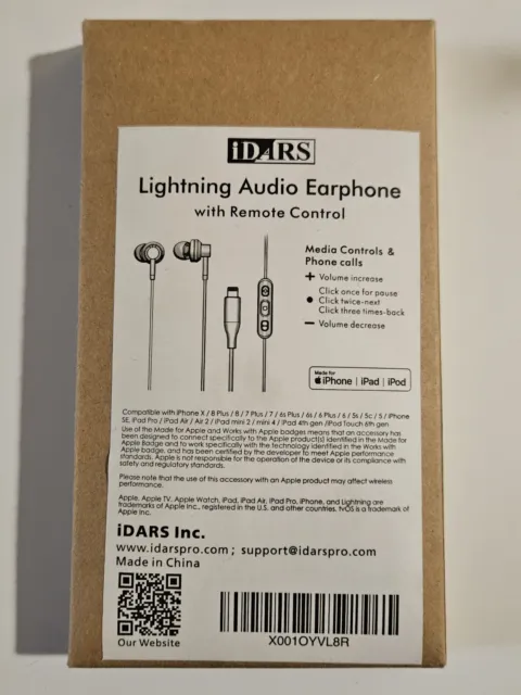Idars Lightening Noise Isolation Audio Earphones With Remote Control iPhone
