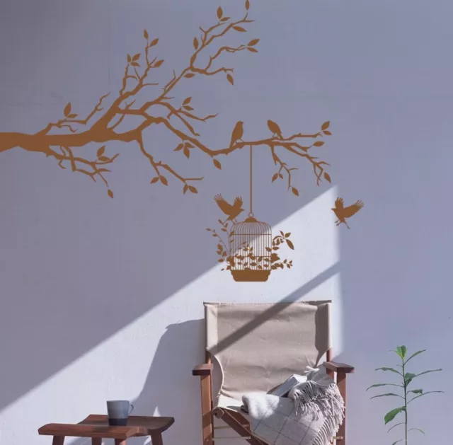 Tree Wall Sticker Branch with Birds & Cage Wall Art Decal Vinyl DIY Home Decor