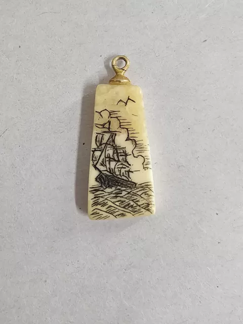 Vintage Scrimshaw Sailing Ship Pendant Charm Dainty