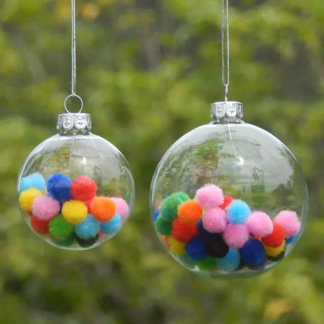 Christmas Clear Balls Glass Baubles Sphere Fillable Tree Hanging Decor with Lid